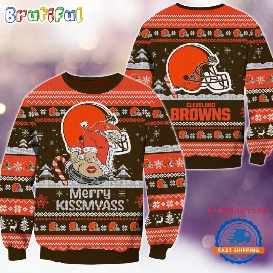Cleveland Browns Merrykissmyass Funny Santa Claus Christmas Ugly Sweater