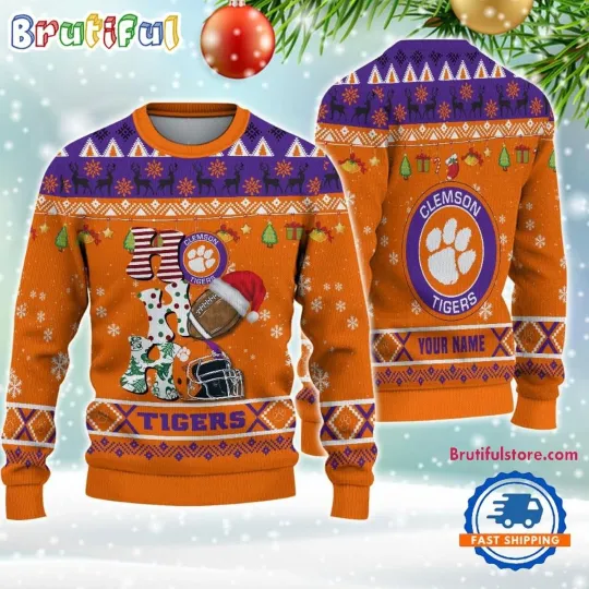 Custom Clemson Tigers Football HO HO HO Ugly Christmas Sweater
