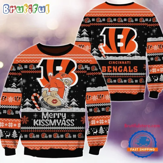 Discover Cincinnati Bengals Merrykissmyass Funny Santa Claus Christmas Ugly Sweater