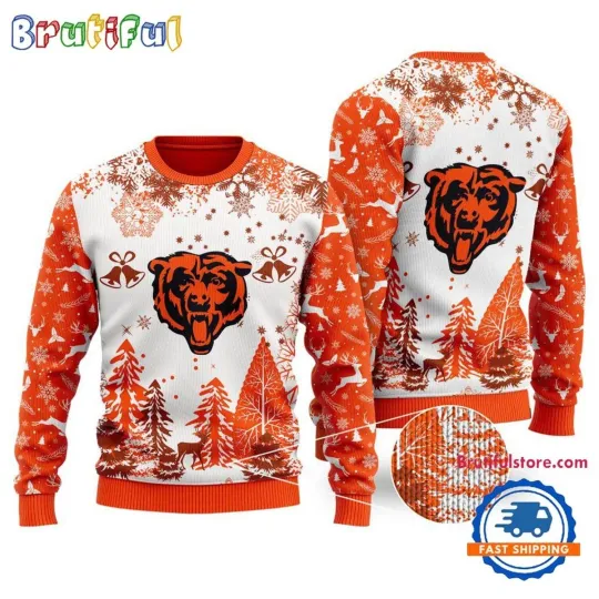 Chicago Bears Logo Football Team  Xmas Tree Christmas Ugly Sweater