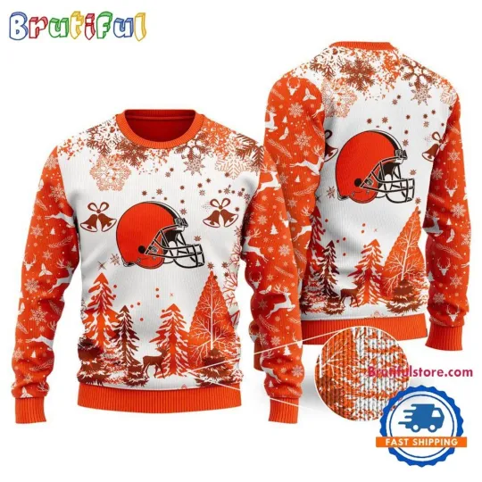 Cleveland Browns Logo Football Team  Xmas Tree Christmas Ugly Sweater