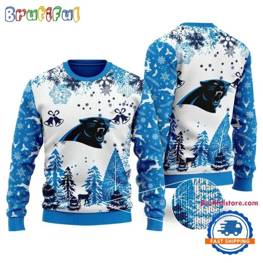 Carolina Panthers Logo Football Team Xmas Tree Christmas Ugly Sweater Carolina Panthers