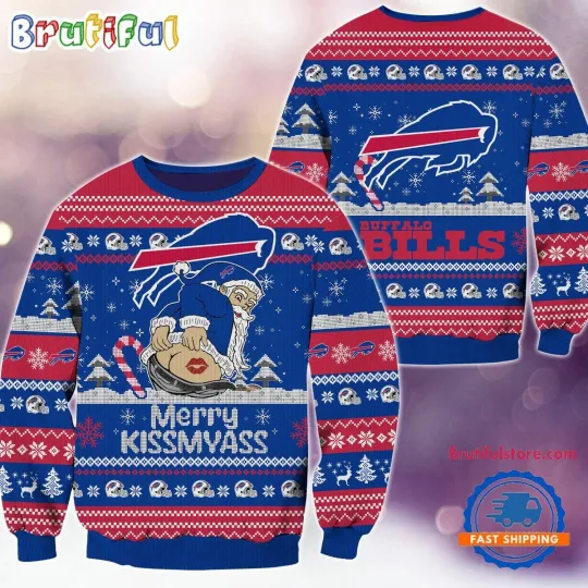 Buffalo Bills Merrykissmyass Funny Santa Claus Christmas Ugly Sweater