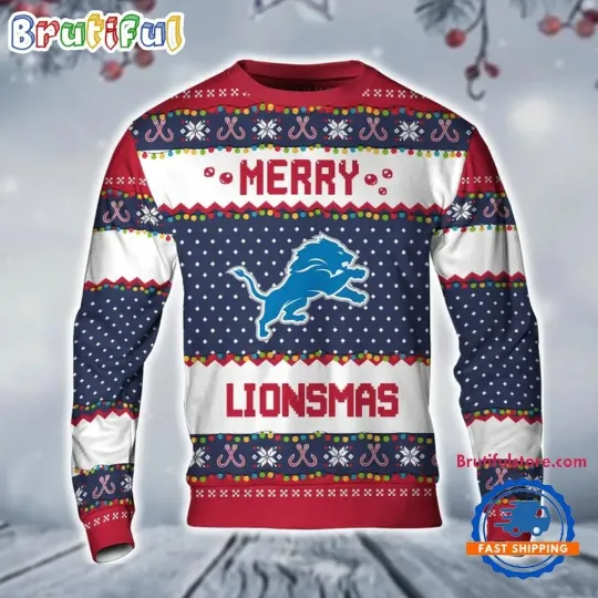 Discover Detroit Lions Merry Lionsmas Photo Christmas Ugly Sweater