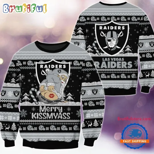Las Vegas Raiders Merrykissmyass Funny Santa Claus Christmas Ugly Sweater
