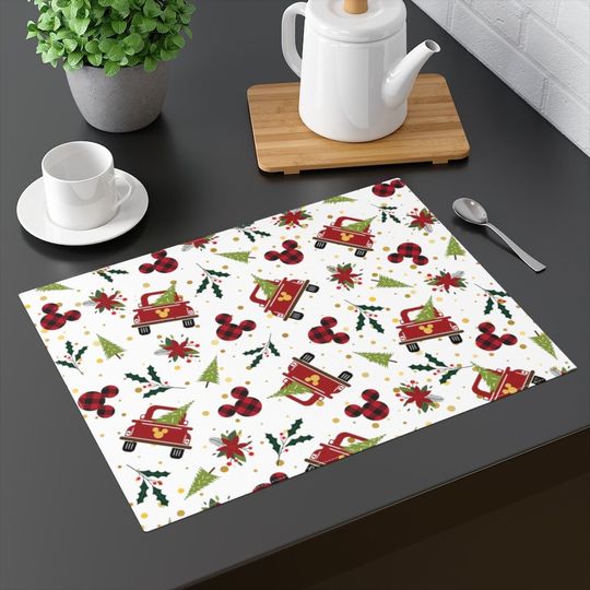 Disney Christmas Tree Placemats, Minnie and Mickey Holiday Table Linens, Winter Holiday Home Decor