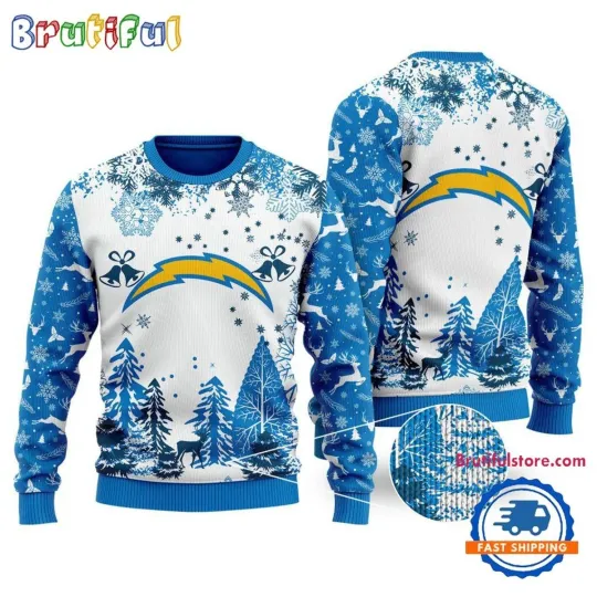 Discover Los Angeles Chargers Logo Football Team  Xmas Tree Christmas Ugly Sweater