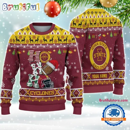 Custom Iowa State Cyclones Football HO HO HO Ugly Christmas Sweater