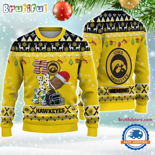 Iowa Hawkeyes Football HO HO HO Ugly Christmas Sweater