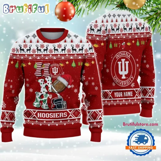 Discover Indiana Hoosiers Football HO HO HO Ugly Christmas Sweater