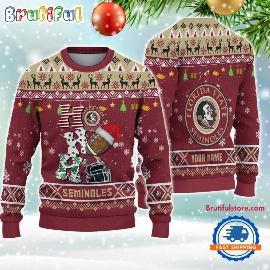 Custom Florida State Seminoles Football HO HO HO Ugly Christmas Sweater