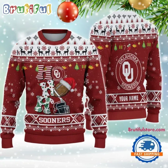 Custom Oklahoma Sooners Football HO HO HO Ugly Christmas Sweater