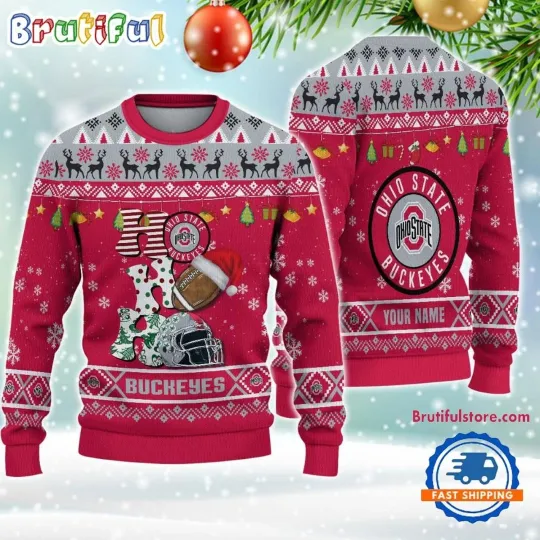 Custom Ohio State Buckeyes Football HO HO HO Ugly Christmas Sweater