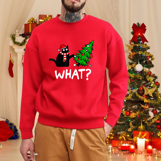 Discover Christmas Cat Print Sweatshirt Men's Fashion New Christmas Cat Pattern Sweatshirt Top Christmas Cat Sweatshirt