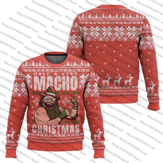 Discover Macho Man Randy Savage Ugly Christmas Holiday Xmas Santa Sweater Men Women Pullover Round Neck Long Sleeve Top 2026 Sweatshirt