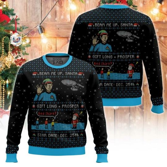 James T. Kirk Spock Beam Up Santa Ugly Christmas Sweater Funny Holiday Party Pullover Xmas Sweater for Men Women Xmas Gift 2026