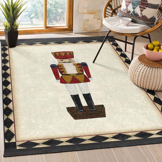 Clear Color Christmas Rug, Anti-Slip Nutcracker Rug, Tin Soldier Rug, Holiday Washable Rectangle Rug