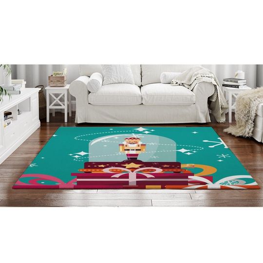 Discover Nutcracker Snow Globe Rug Turquoise Pink Orange Christmas Decor
