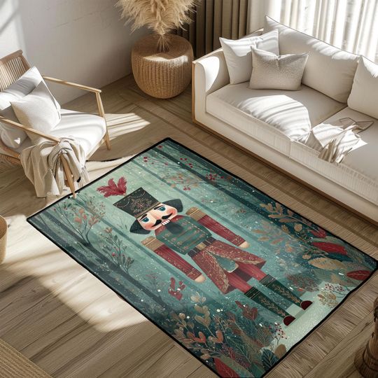 Discover Nutcracker Soldier Christmas Rug, Holiday Season Decor, Winter Forest Fairy Tale Accent Rug, Toy Soldier Family Gift
