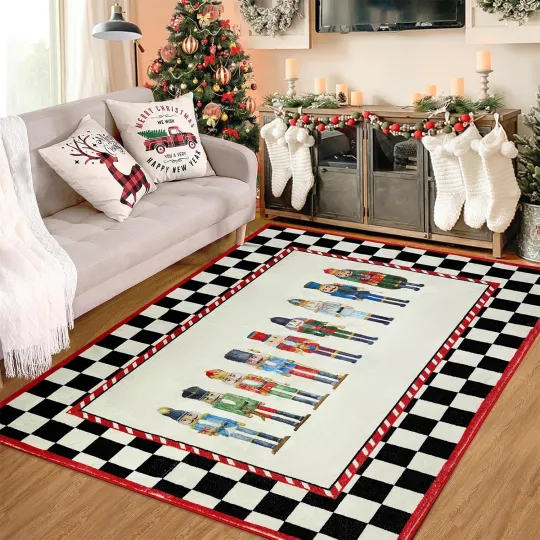 Discover Vintage Checkerboard Nutcracker Christmas Area Rug