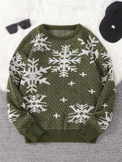Discover New Popular Snowflake Pattern Pullover Ripped Sweater Casual Round Neck  Men's Gift Pullover