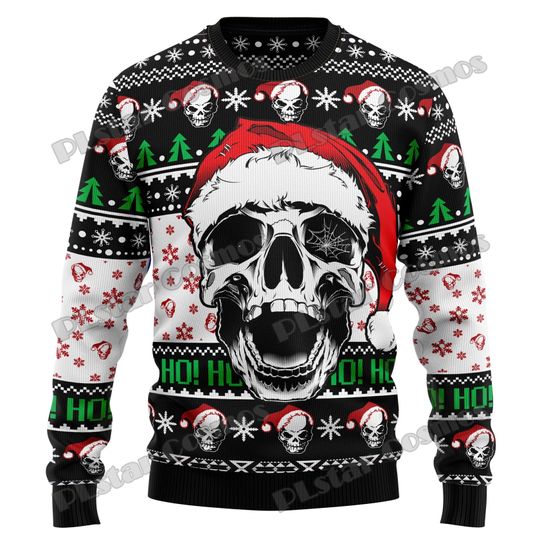Autumn Winter Unisex Casual  Pullover Sweater Skull & Grim Reaper Christmas 3D Printed Men's Ugly Christmas Sweater KMY16