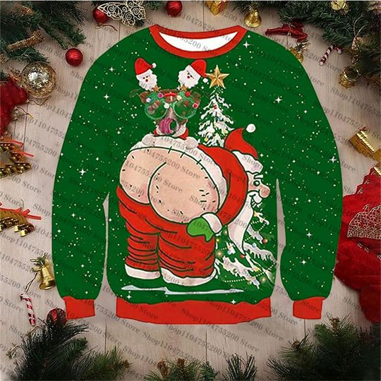 Graphic Butt Ugly Christmas Holiday Xmas Santa Sweater Men Women Pullover Hot Sale Round Neck Long Sleeve Top2026 New Sweatshirt