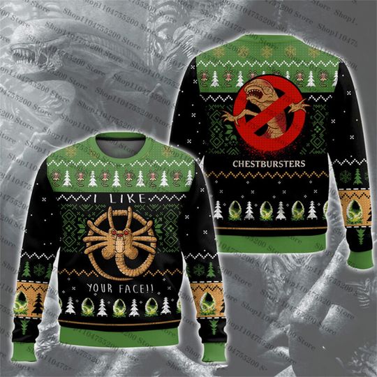 Discover Alien Facehugger Ugly Christmas Holiday Xmas Santa Sweater Men Women Pullover Round Neck Long Sleeve Top 2026 New Sweatshirt