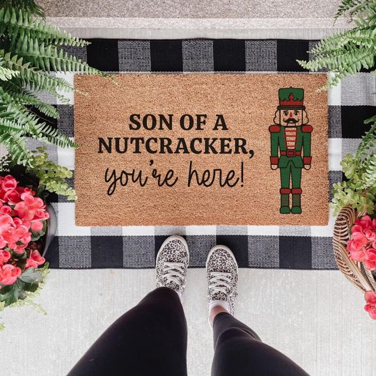 Son of a Nutcracker Christmas Doormat, Holiday Welcome Mat, Funny Outdoor Christmas Door Mat
