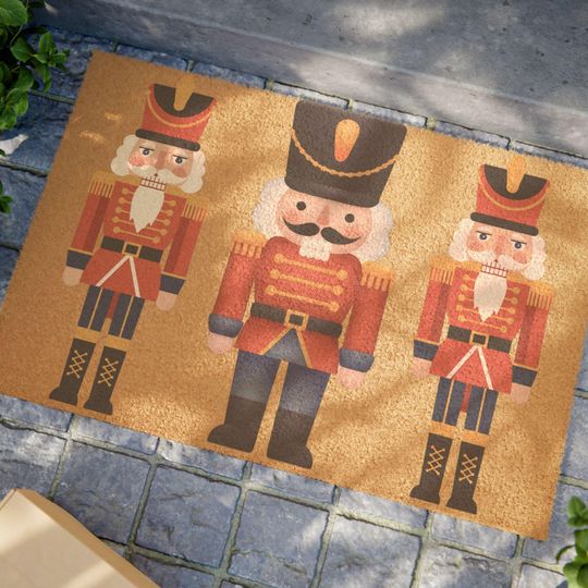 Nutcracker Outdoor Doormat, Holiday Coir Rug, Christmas Entrance Mat, Winter Wonderland Doormat