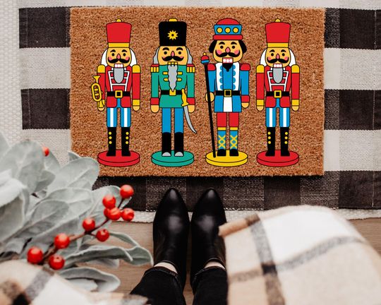 Discover Nutcracker Christmas Doormat, Front Door Rug, Holiday Home Decor, Soldier Mat, Winter Porch Decor