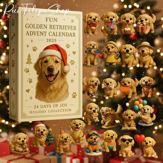 2025 Golden Retriever Advent Calendar, 24 Days of Joy Christmas Countdown Box, Cute Dog Figurines Gift Set, Holiday Surprise for Dog Lovers