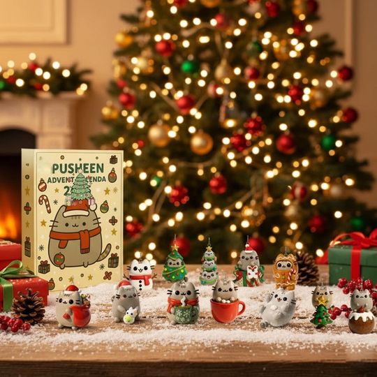 Pusheen Advent Calendar 2025, Cute Cat Box, Pastel Acrylic, 24 Day Countdown, Christmas Gift, Gift for Kids, Christmas Decor