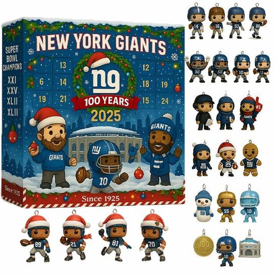 Discover New York Gi@nts 100th Anniversary Advent Calendar 2025 | football Football Christmas Countdown Gift | 24 Mini Collectible Ornaments