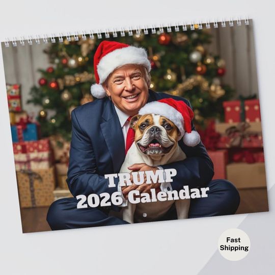 Discover Funny Trump and Dog 2026 Calendar, Chistmas and Happy New Year Dog Lover Gift, Frenchie Humor Wall Calendar, Political Dog Joke Decor