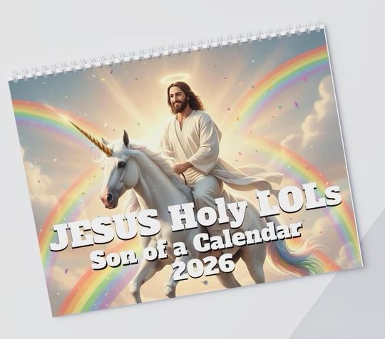 Discover Jesus Christ Satire Wall Calendar - Rainbow edition Christian Gift Funny Office Gag Gift, White Elephant Funny Gift