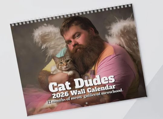 Discover Funny Cat Wall Calendar 2026  Cat Dudes Edition, Gag Gift, Weird Cat Lover White Elephant Secret Santa Gift, Yankee Exchange Secret Santa