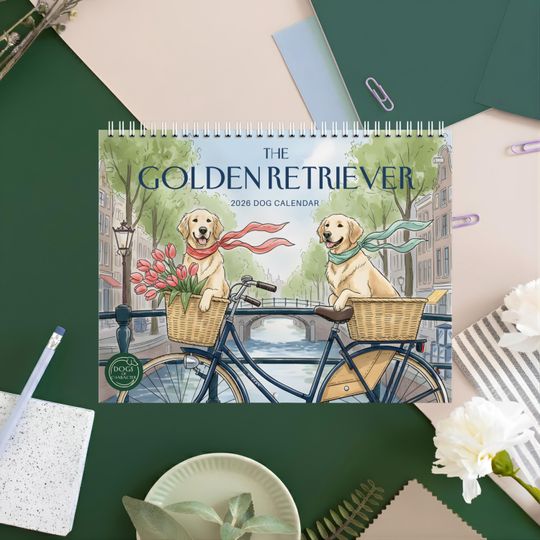 Discover 2026 Dog Wall Calendar: Illustrated Golden Retriever Monthly Planner | Dog Lover Gift