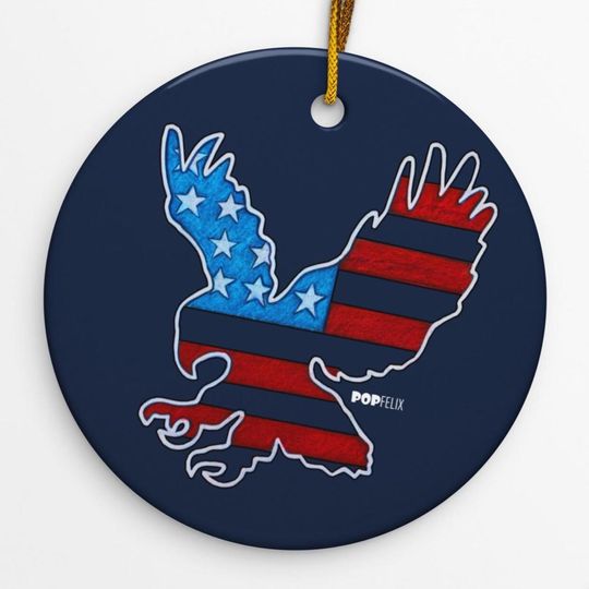 Discover Hand Drawn American Flag Eagle USA PopFelix Designer Double-Sided Ceramic Ornament