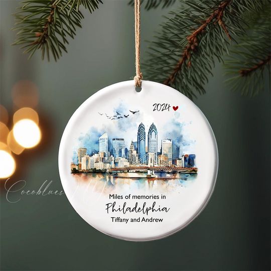 Discover Philadelphia Personalized Ornament, Philadelphia PA Ceramic Ornament, Philadelphia Pennsylvania Engagement, Girls Trip, Travel Ornament
