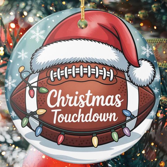 Discover Football Christmas Ornament, Holiday Decor, Ceramic Touchdown Tree Decoration, Sports Gift for Football Fans, Festive Seasonal Ornament