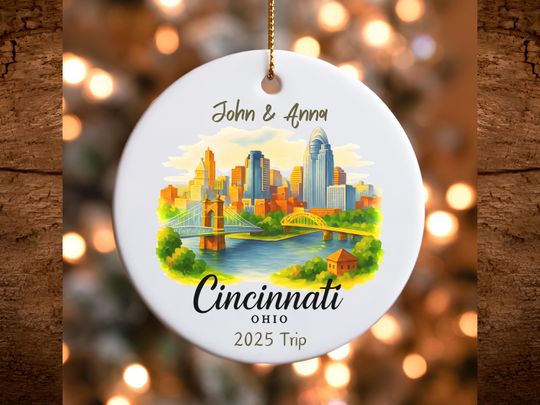 Discover Personalized Cincinnati Ohio Ceramic Ornament, Xmas Decoration, Custom Holiday Gift, Christmas Tree Decor, Handmade Keepsake Ornament