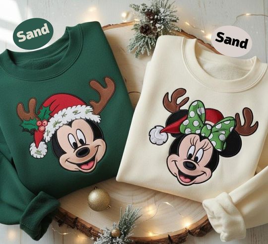 Discover Embroidered Mickey And Friends Christmas Reindeer Sweatshirt, Disney Sweatshirt, Matching Family Sweatshirt, Christmas Couple Shirts