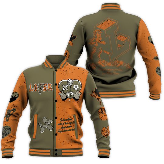 Dunkare Olive 5s Varsity Jacket, Loser Lover Heart F Ck Love Baseball Varsity Jacket Outfit Unisex