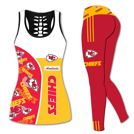 Personalized name – football Kansas City Chiefs Hollow Tanktop Legging Set, Workout Clothes, Gift For Women