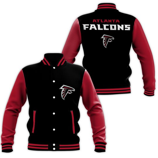 Atlanta Falcons Black Wool and Red Leather Letterman Vintage Varsity Jacket
