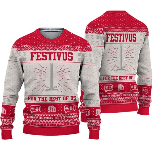 RIPP JUNC Seinfeld Festivus for The Rest of Us Pole Cream Ugly Christmas Sweater