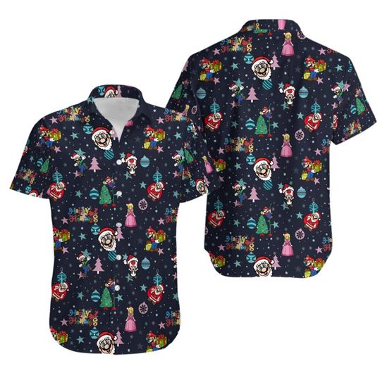 Super Mario Happy Holiday Hawaiian Button Up shirt  - Mario Hawaii shirt - Princess Peach Hawaiian shirt - Super Mario Movies, Nintendo game