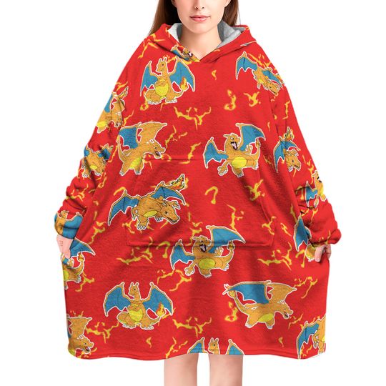 Personzlied Cartoon Charizard Oversize Blanket Hoodie