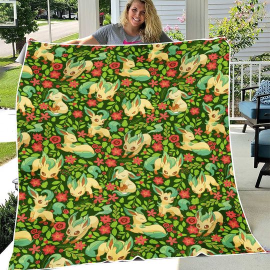 Leafeon Evolution Blanket: Grass Type Evolutions Anime Cozy Blanket, Funny Game Throw Blanket, Gamer Decor Gift